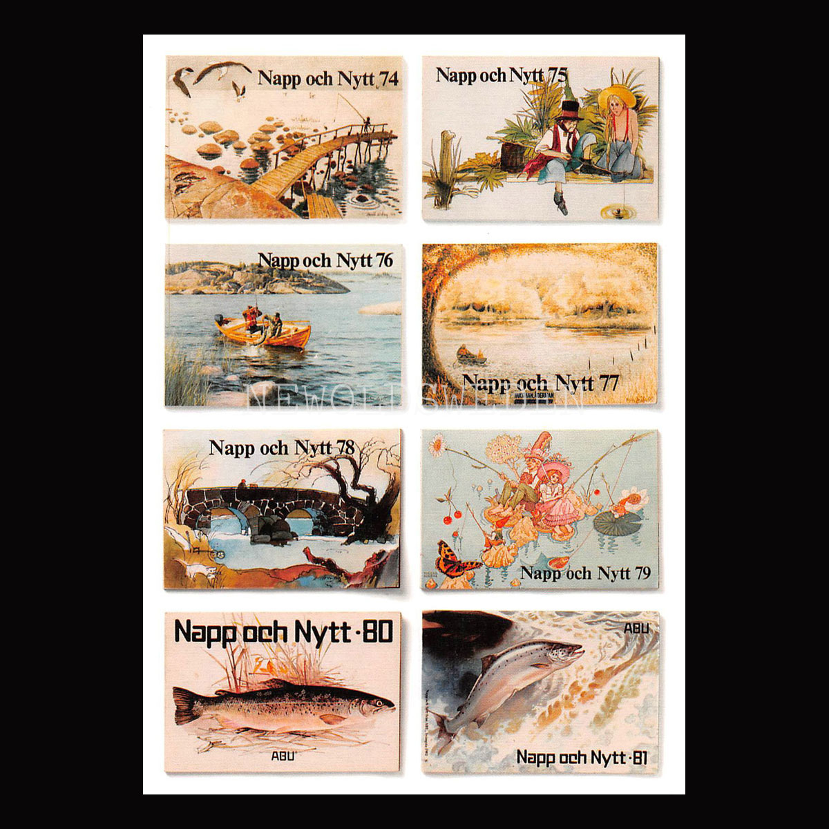ABU - Napp och Nytt 1974, 1975, 1976, 1977, 1978, 1979, 1980, 1981 - Vykort A5