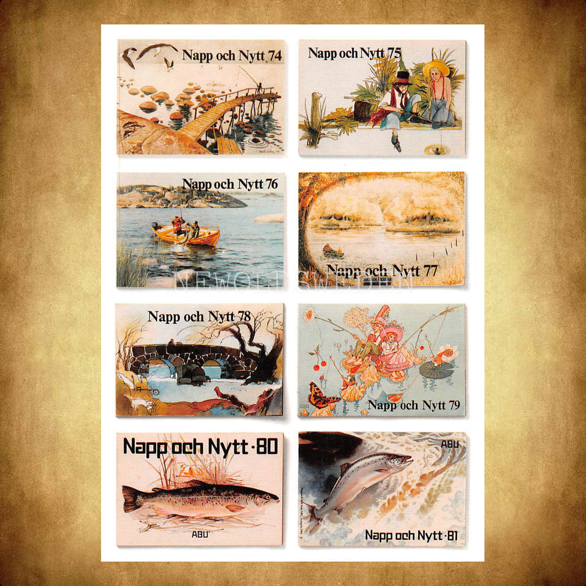 ABU - Napp och Nytt 1974, 1975, 1976, 1977, 1978, 1979, 1980, 1981 - Vykort A5 - 2