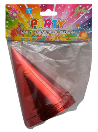 PARTY HAT METALLIC RED 6-P - 2