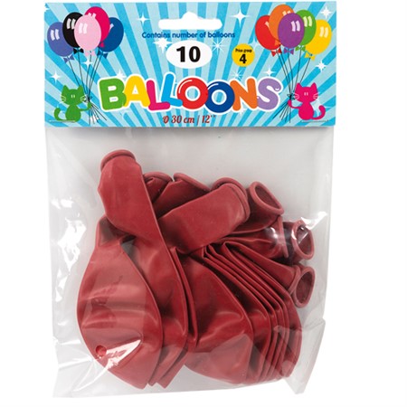 BALLOONS 12" RED 10-P - 2