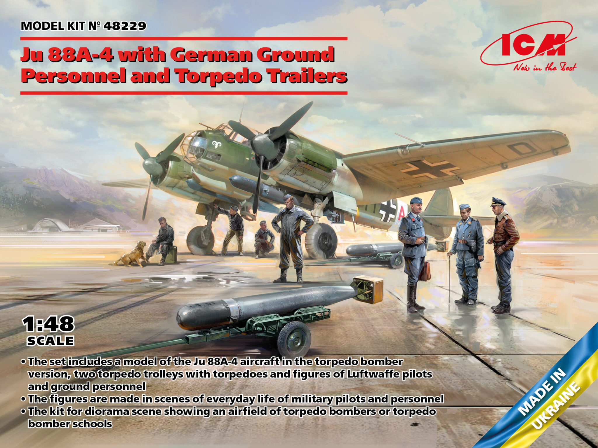 1/48 Ju 88A-4 with German Ground Personnel and Torpedo Trailers