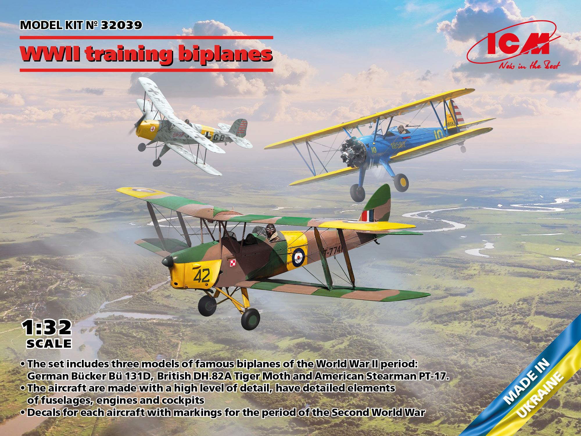 1/32 WWII training biplanes (Bücker Bü 131D, DH.82A Tiger Moth, Stearman PT-17)