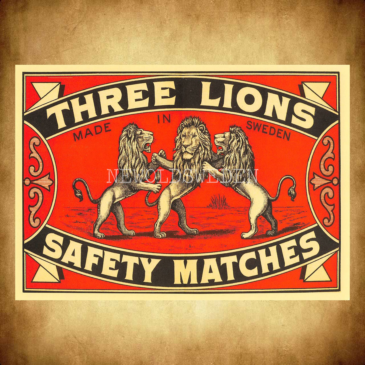 SAFETY MATCHES SWEDEN - THREE LIONS - Vykort A5 - 2