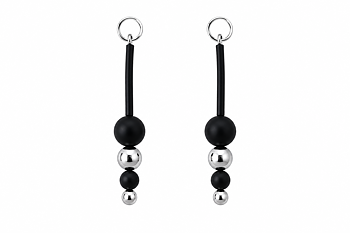Earrings Black Onyx rubber silver Hematite