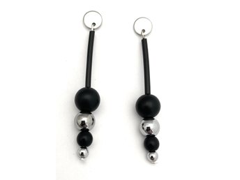 Earrings Black Onyx rubber silver Hematite