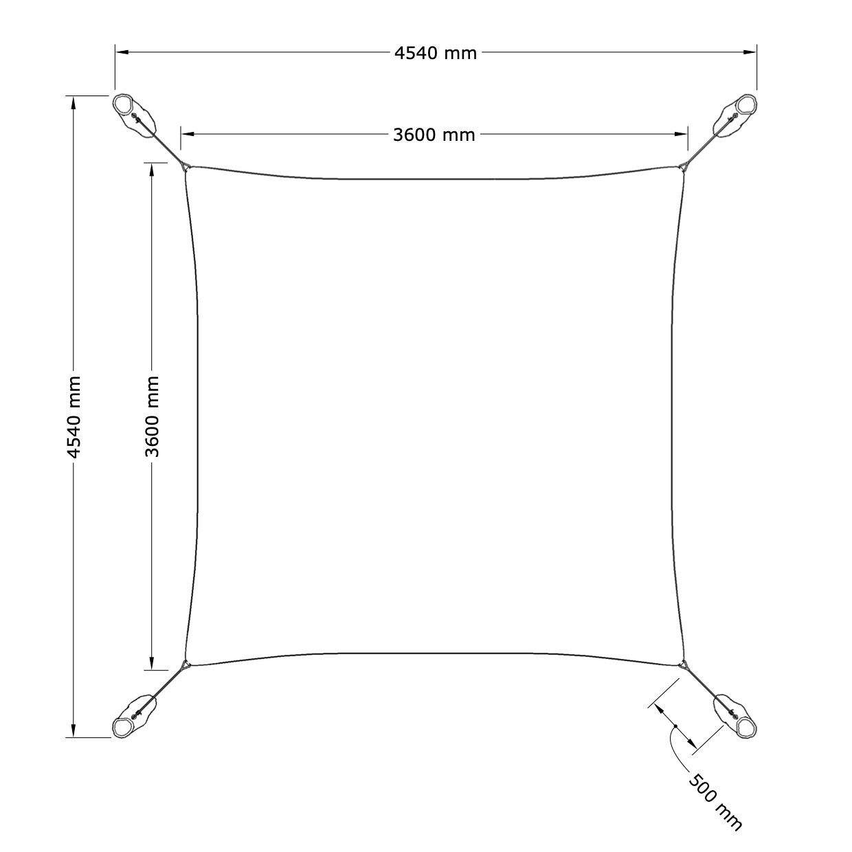 Corasol Premium Sonnensegel 3,6x3,6 M – Weiß, Quadratisch, HDPE, UV-Schutz 90%