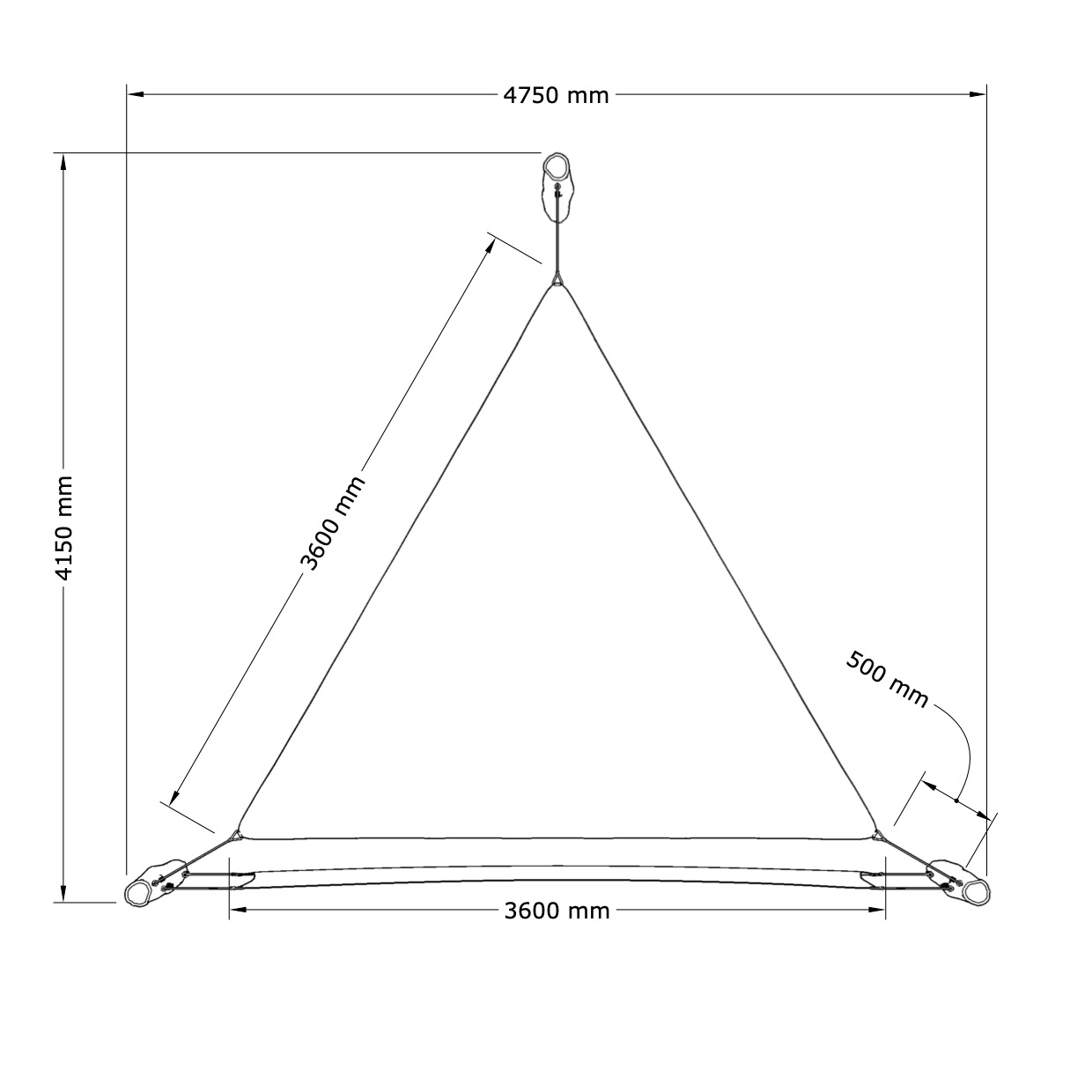 Solseil med side - 3,6 x 3,6 x 3,6 m - 2