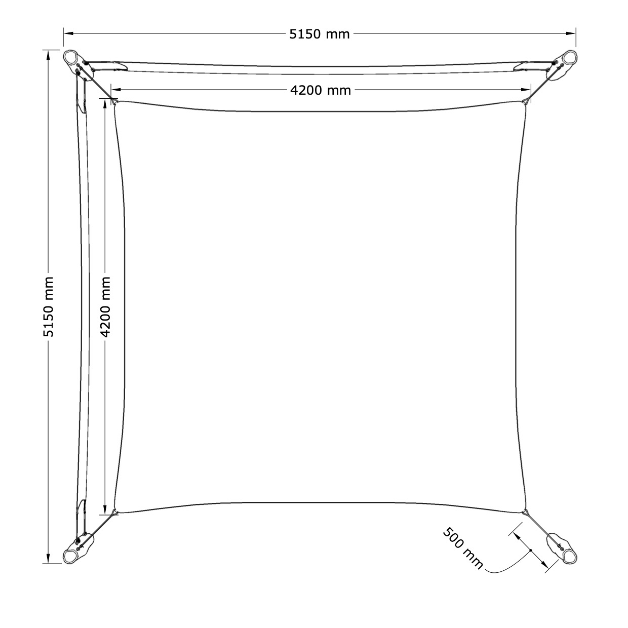 Solsegel två sidor - 4,2 x 4,2 m - 2