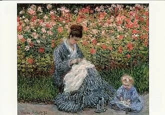 Claude Monet : Camille Monet and Child in the Artist's Garden at Argenteuil (1875) - Vykort