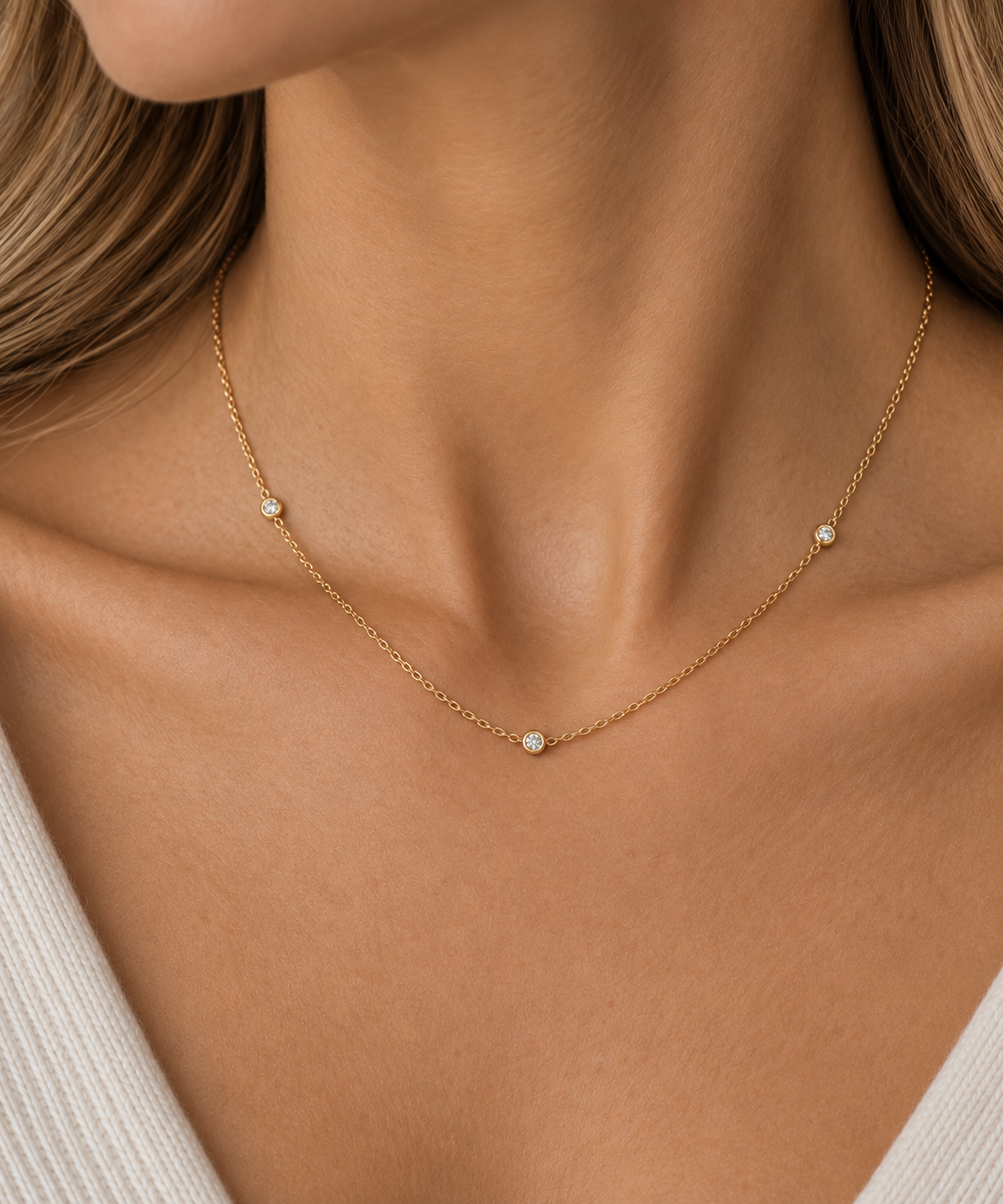 TRIPLE BRILLIANTCUT DIAMOND BEZEL NECKLACE - 3
