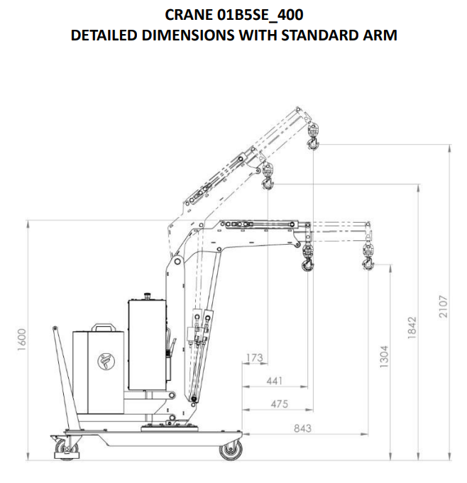 Mobil verkstadskran 01B5SE_400, Maxlast: 500-260 kg / armlängd: 810 mm - 3