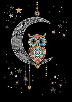 Moon Owl, Greeting Card