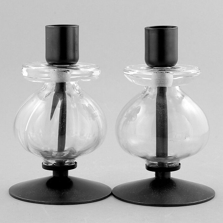 Erik Höglund (1960s) Two Metal Candleholders with Clear Glass Sections 13 cm SH239B