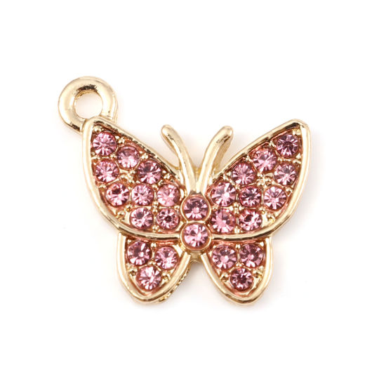Charm -   butterfly, rhinestones,  Gold & pink