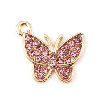 Charm -   butterfly, rhinestones,  Gold & pink