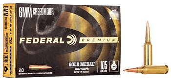 Federal Gold Medal Ammo 6mm Creedmoor Berger Hybrid 105gr 20/Box 