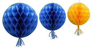 HONEYCOMB BALL WITH TASSEL SWEDEN 3-P