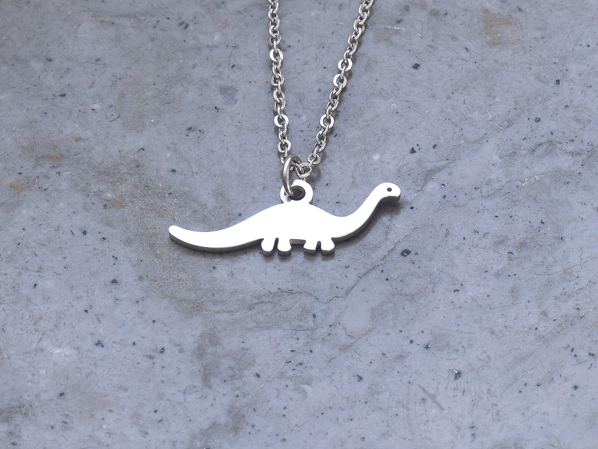 Brontosaurus Halsband i Rostfritt Stål, Långhals Hänge, Dino Accessoar, Dinosaurie Smycke - 3