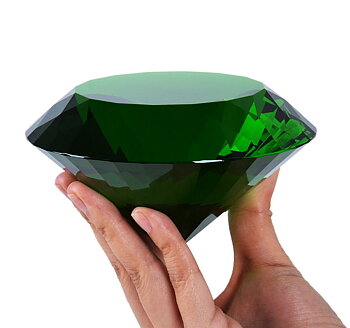 Stor Grön Glas Diamant med glasställning  -   10cm