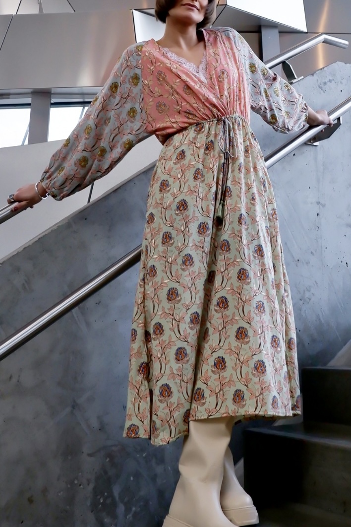 Black Colour - BC Luna Multi  V-neck Long Dress Pastel Delight Mix