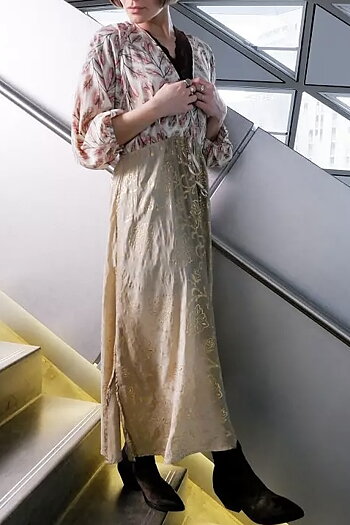 Black Colour - BC Luna Multi  V-neck Long Dress Golden Poetic Mix