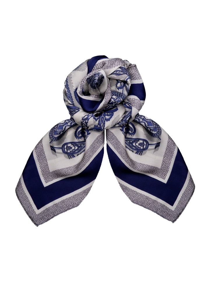 Black Colour  - Sheba Mini Scarf Paisley Navy
