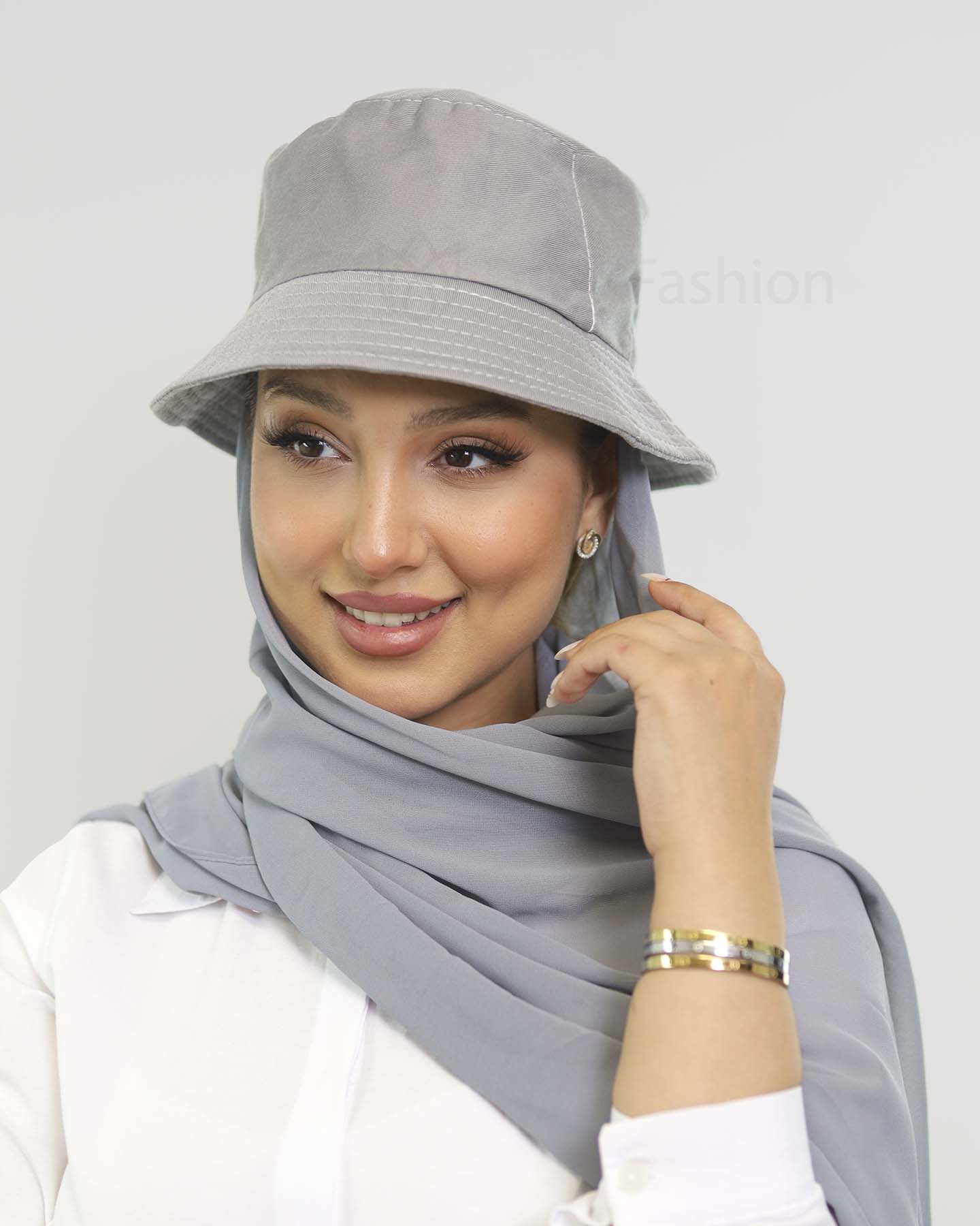 Hijab Instant Chiffon med bucket hat Grå Tulip Fashion