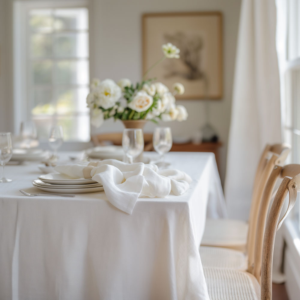 Classic white linen tablecloth in washed linen LithuanianLinen