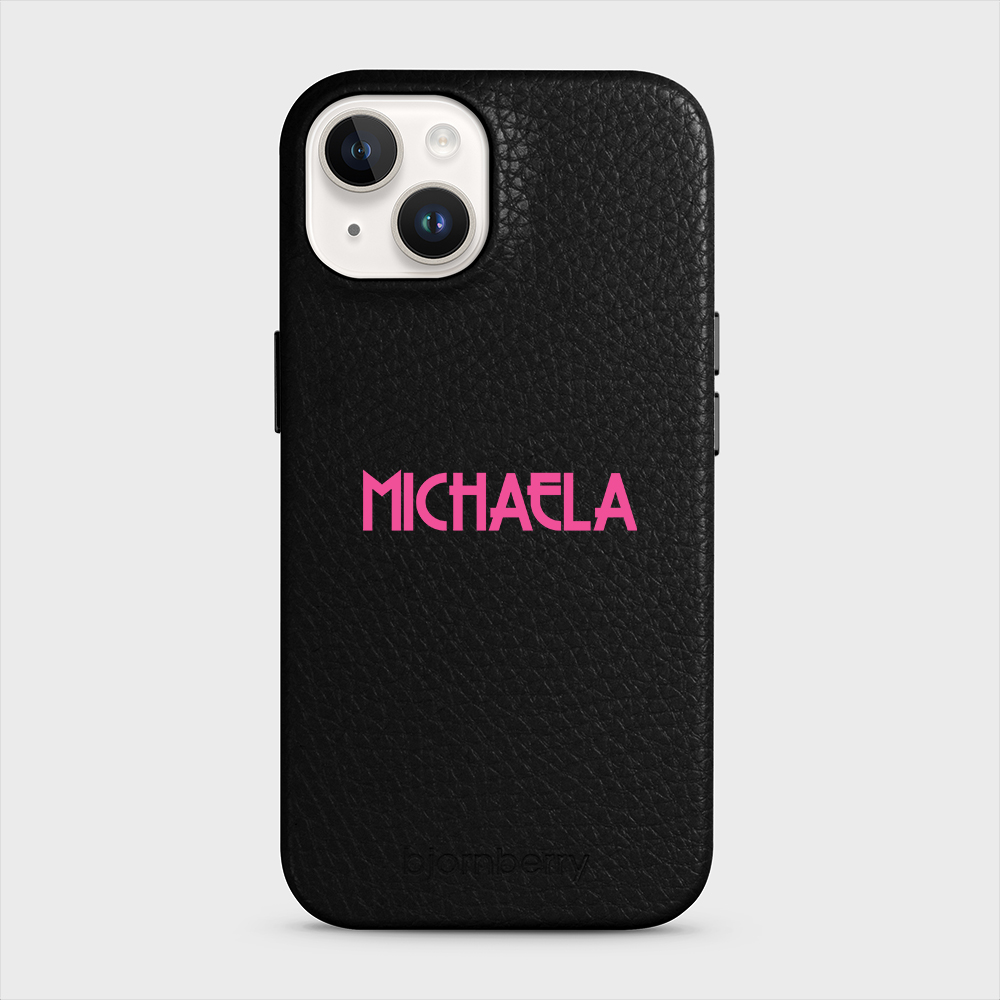 iPhone 14 Personalised Leather Case - Art Deco Name - 24