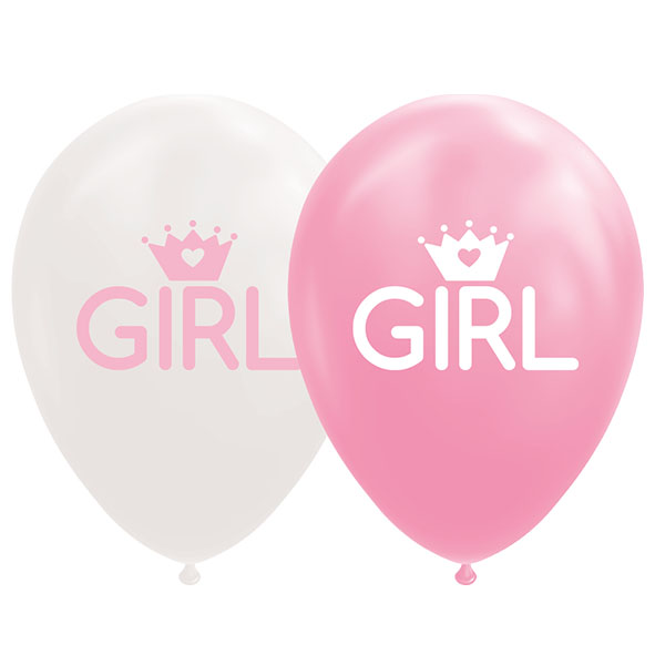 Ballonger - "GIRL" med krona - Ljusrosa och vit