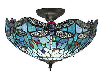 Tiffanylampa Plafond Dragonfly Blue Ø 41cm
