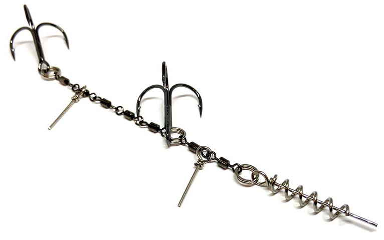 Complete stinger with hooks to tackle rubber baits for fishing pike