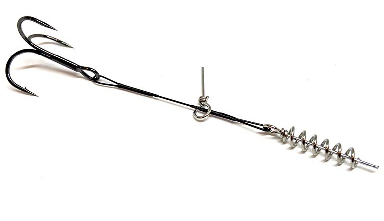 Complete stinger rig with a treble hook for attaching rubber lures when fishing for pike