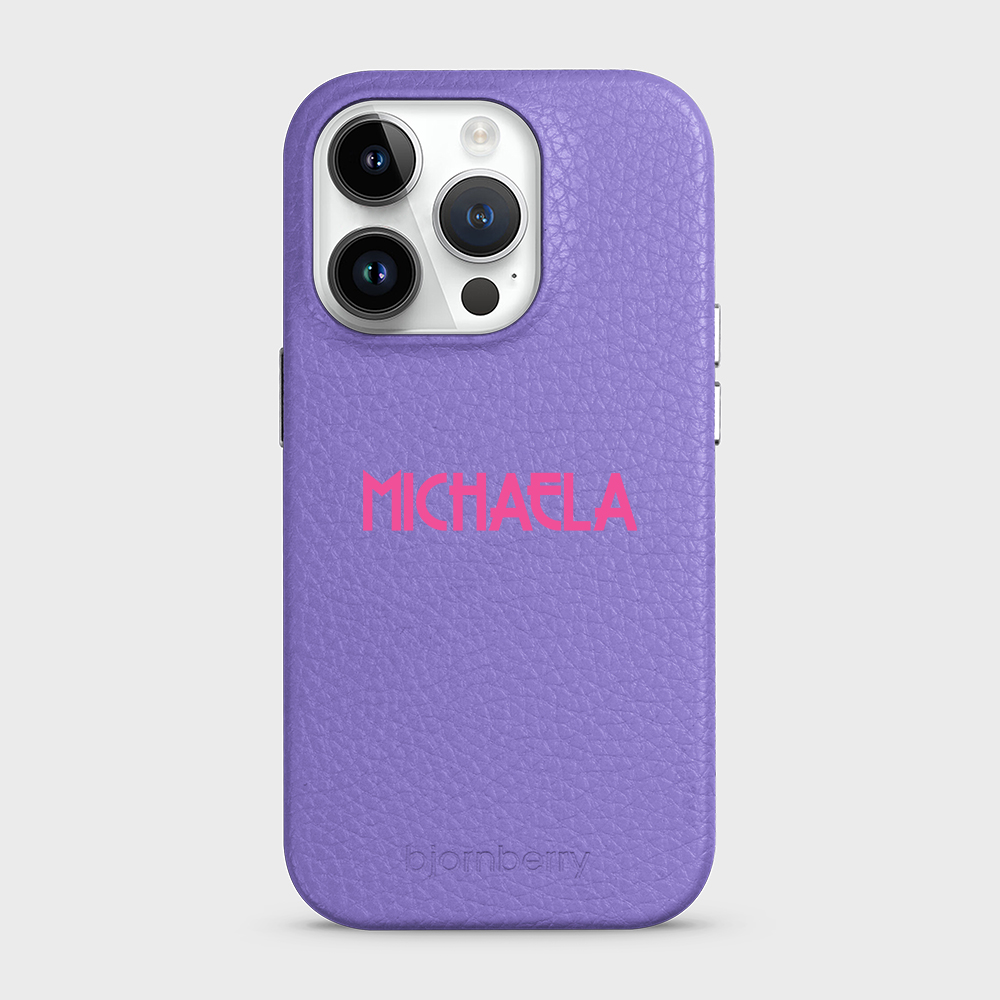 iPhone 14 Pro Personalised Leather Case - Art Deco Name - 15