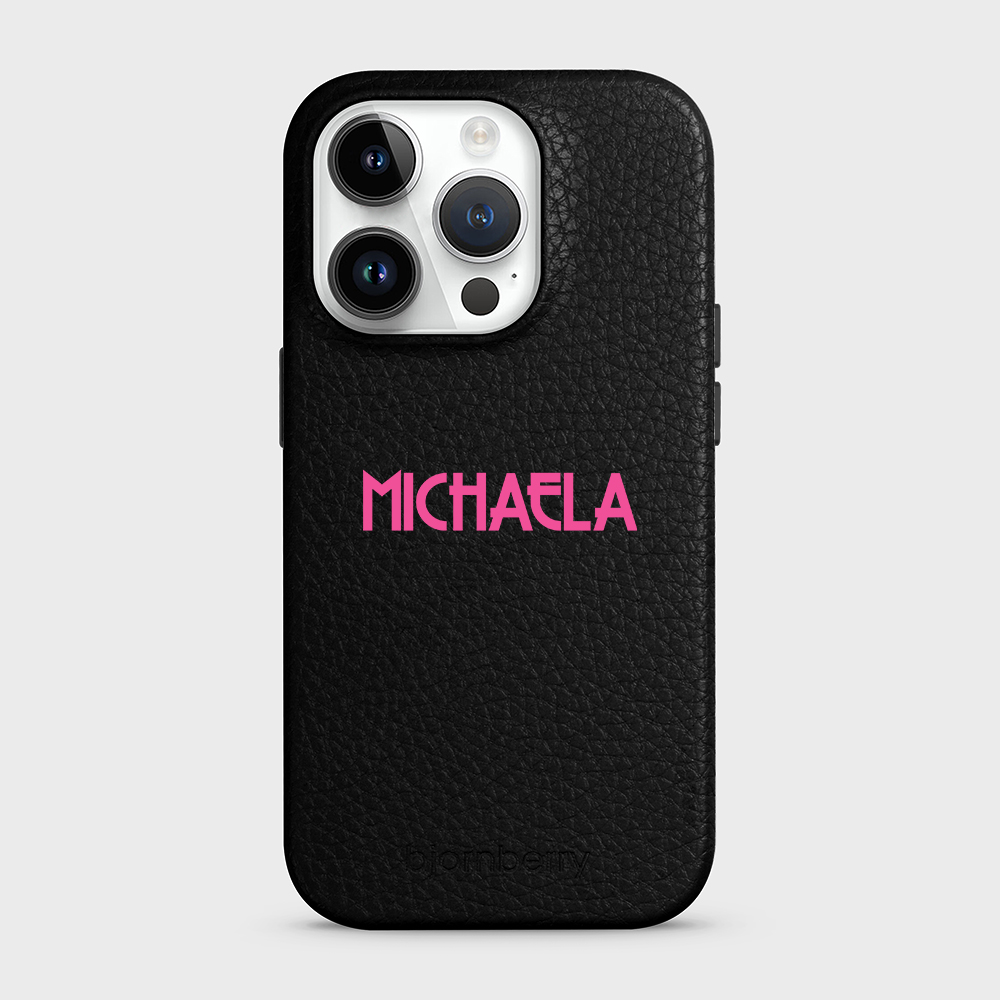 iPhone 14 Pro Personalised Leather Case - Art Deco Name - 2