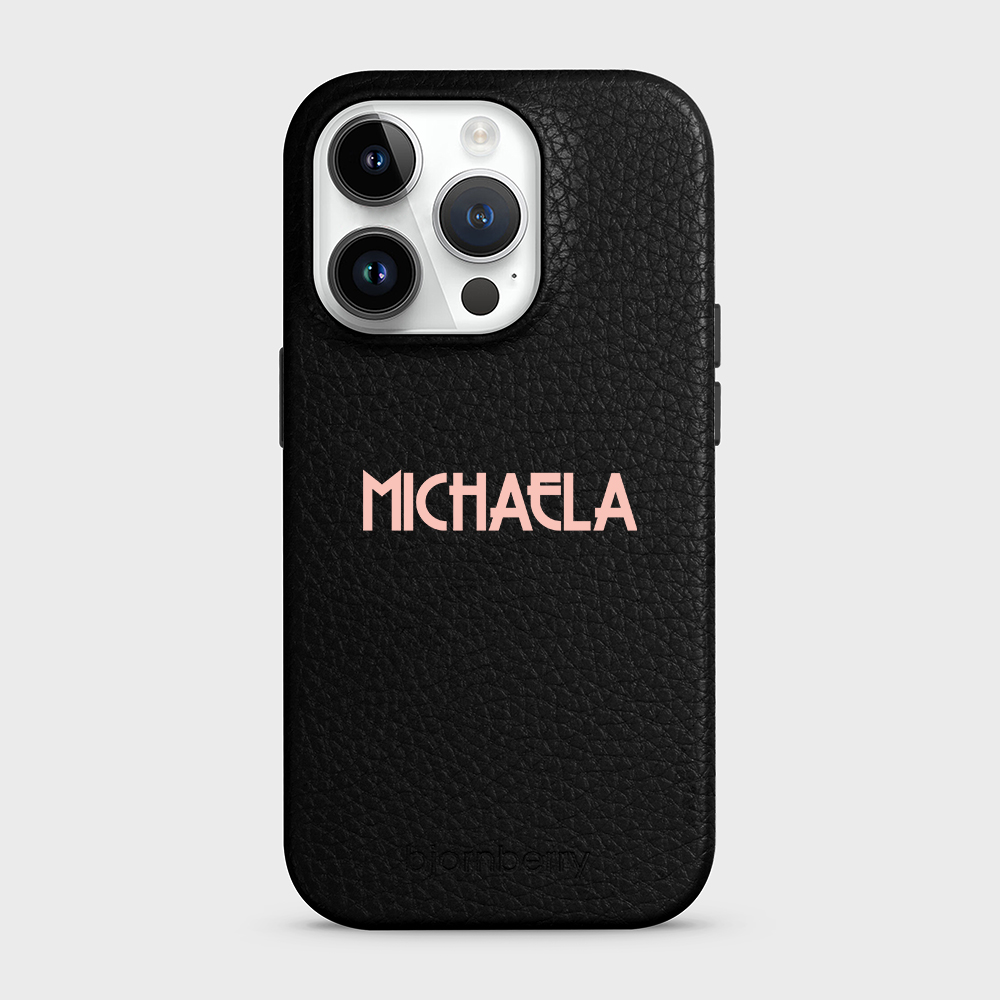 iPhone 14 Pro Personalised Leather Case - Art Deco Name - 4