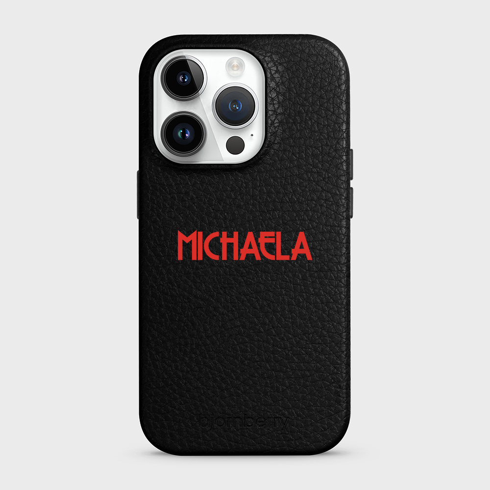 iPhone 14 Pro Personalised Leather Case - Art Deco Name - 3