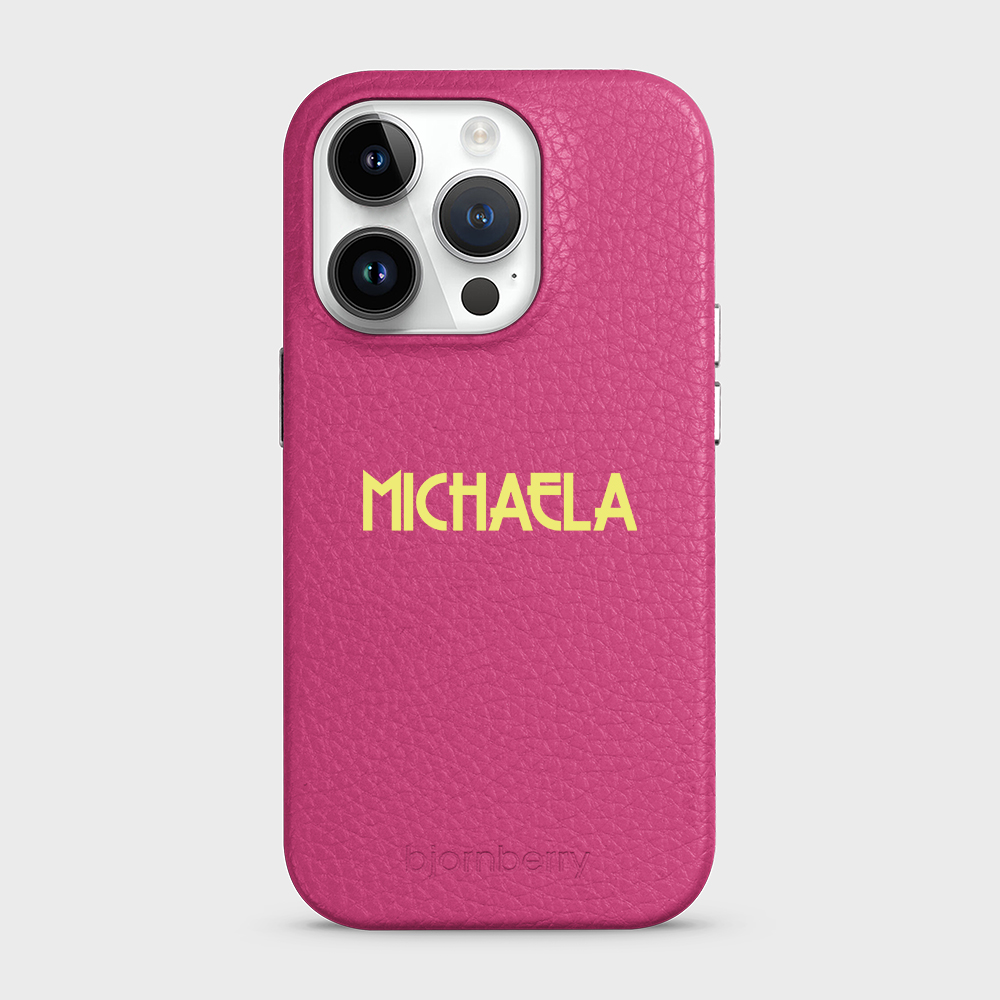 iPhone 14 Pro Personalised Leather Case - Art Deco Name - 23