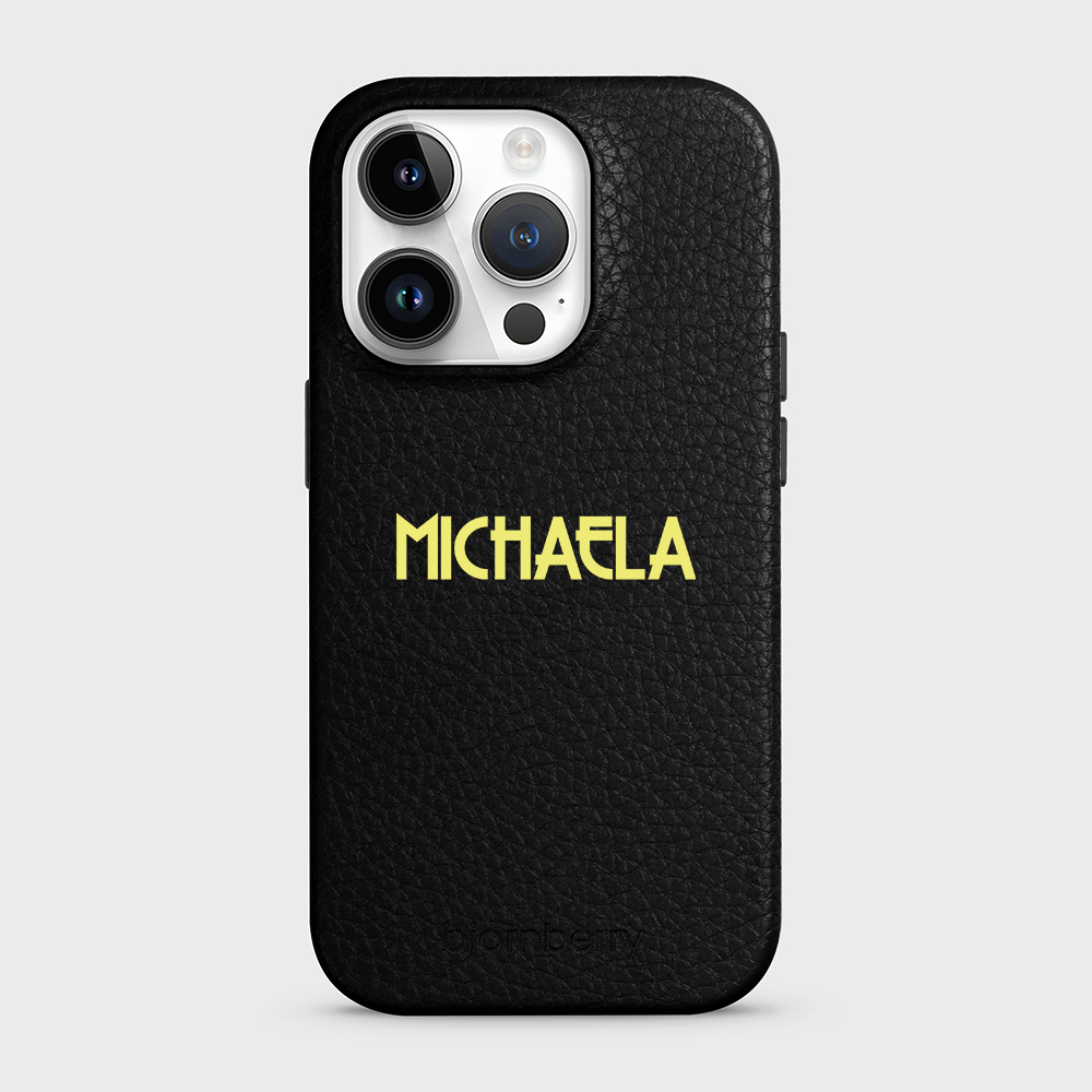 iPhone 14 Pro Personalised Leather Case - Art Deco Name - 7