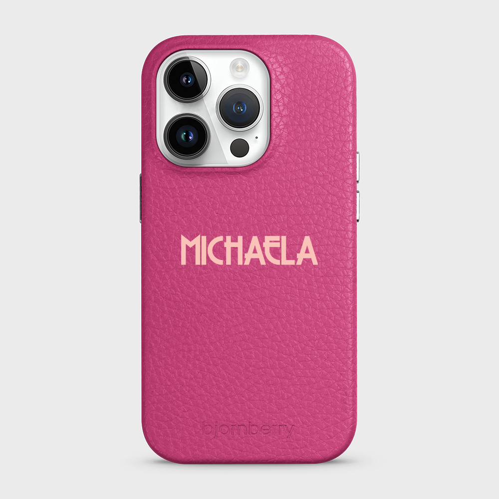 iPhone 14 Pro Personalised Leather Case - Art Deco Name - 26