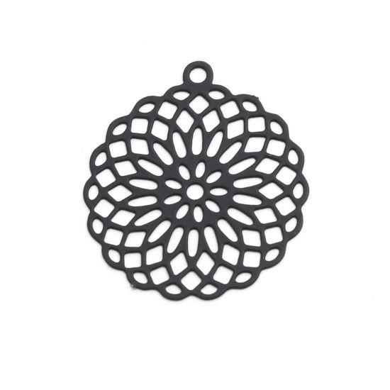 Berlock -  Rund blomma swirl Filigree,  Svart