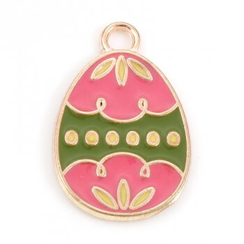 Charm Enameld  easter egg, pink green