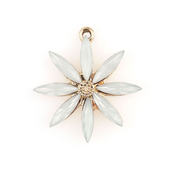 Charm -   Flower cz stones, frost white &  gold