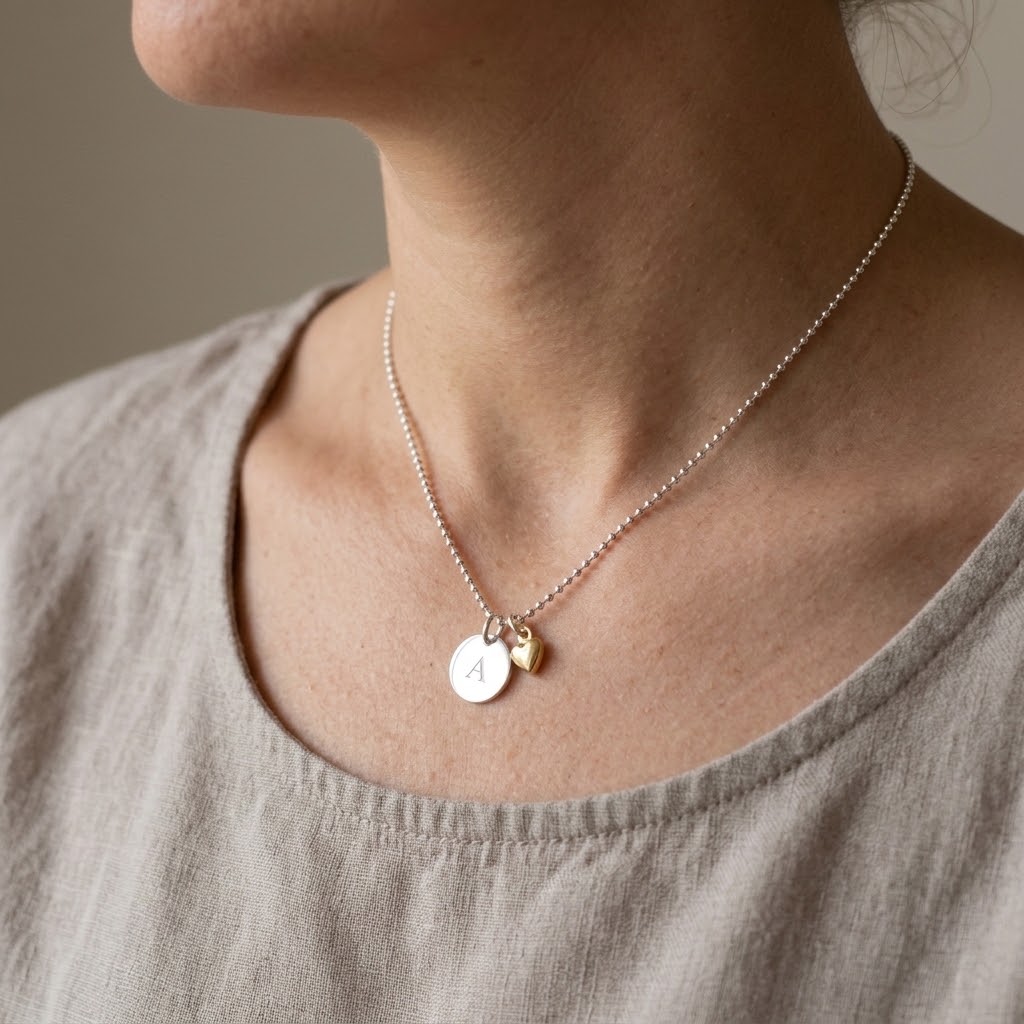 Bokstavshalsband med gravyr - Barn - Silver - 3