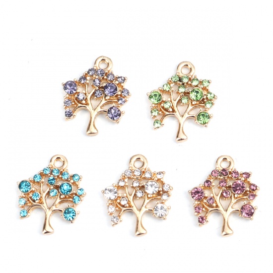 Charm - Tree Rhinestone gold clear - 2