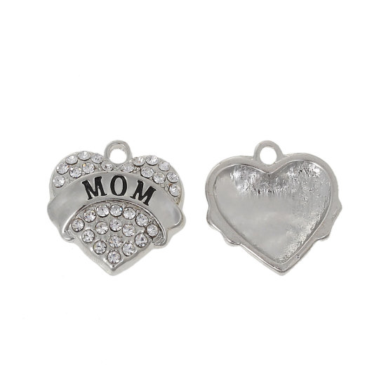 Charm - silver heart "MOM" rhinestones - 2