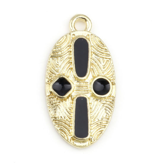 Charm  Enameld Oval, Gold & Black