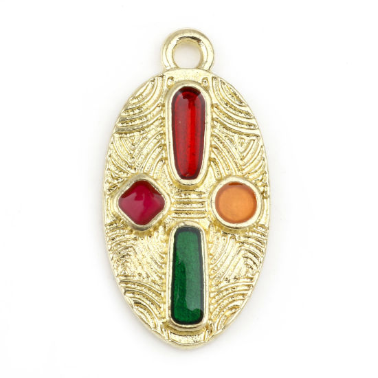 Charm  Enameld Oval, Gold & mix