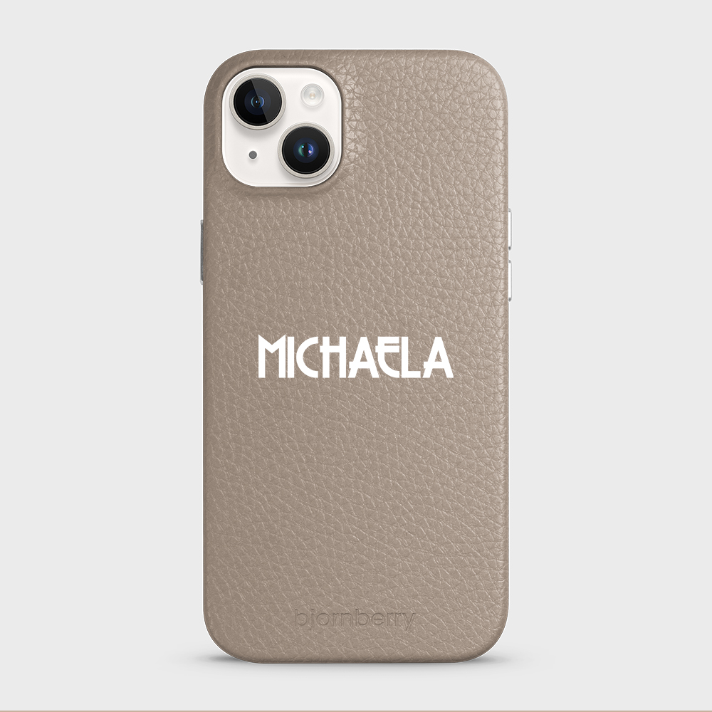iPhone 14 Plus Personalised Leather Case - Art Deco Name - 14