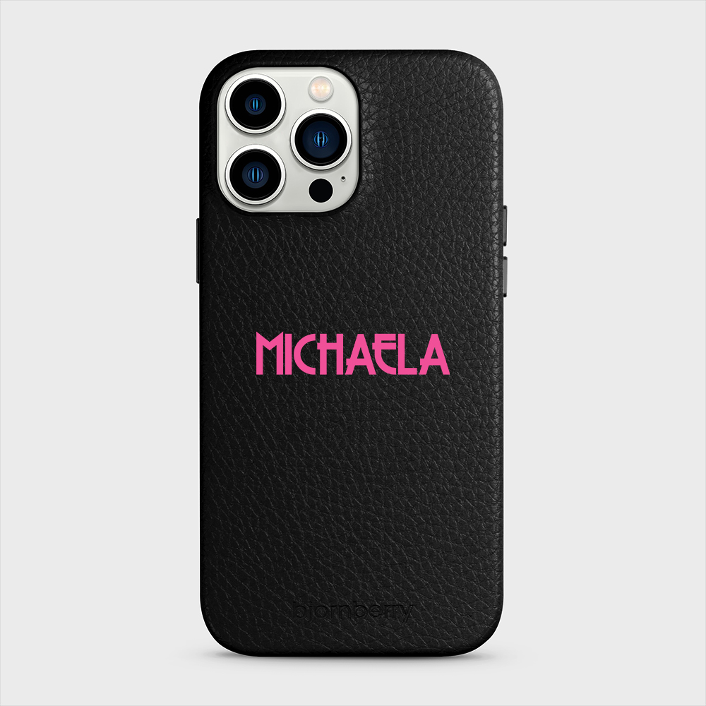 iPhone 13 Pro Max Personalised Leather Case - Art Deco Name - 4